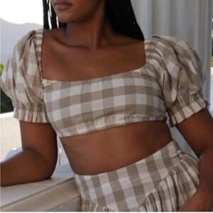 SMALL Fashion Brand Company Cotton Beige & White Gingham Wench Top